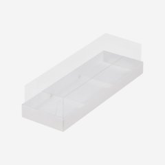 Коробка на 3 пирожных с прозрачной крышкой белая 26х8,5х6 см 070520 ф