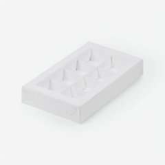 Коробка на 8 конфет с прозрачной крышкой белая 19х11х3см 050011 ф 